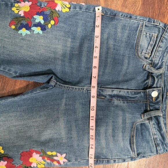 70s Flare Leg Whimsy Flower Y2K High waist Denim Jeans 27 - Picture 9 of 11